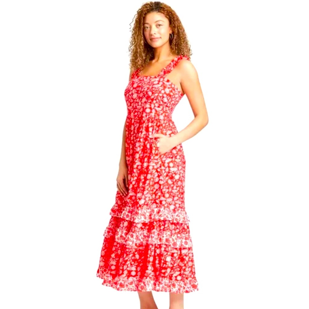 UNIVERSAL THREAD SUMMER A-LINE 3 TIER LAYER MAXI DRESS RUFFLE FLORAL
